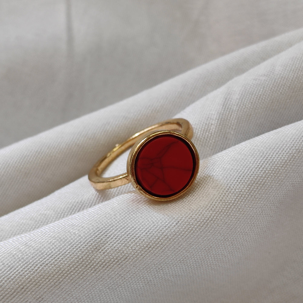 Bhavi Jewels Gold Plated Red Turquoise Finger Ring