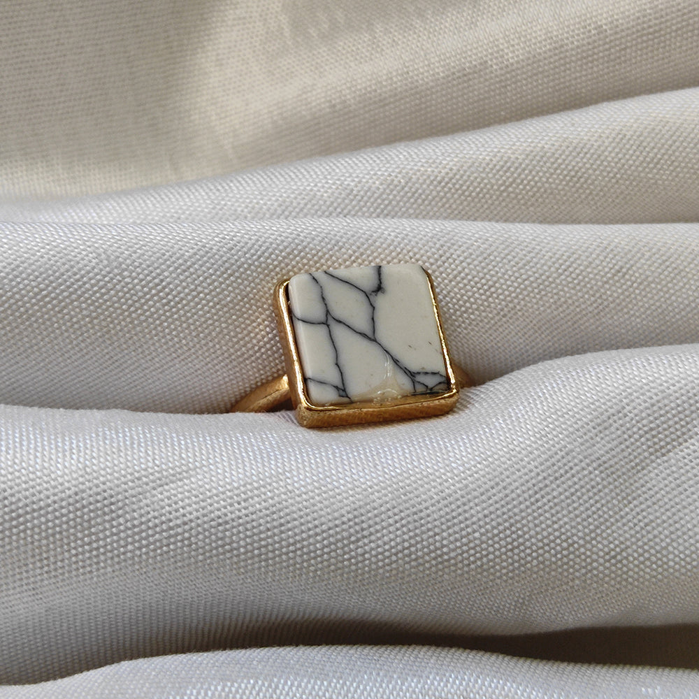 Bhavi Jewels Gold Plated White Turquoise Finger Ring