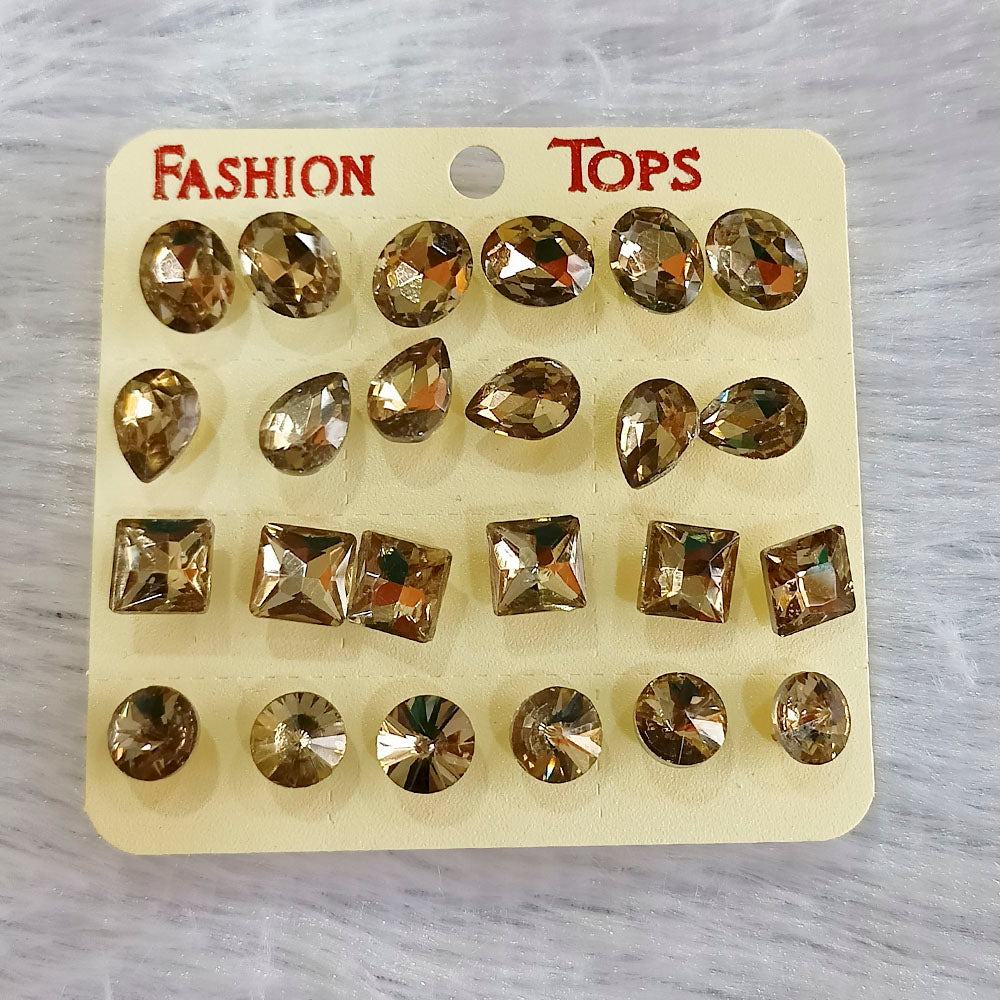 JewelMaze  Set of 12 Pairs Crystal Stone Stud Earrings Combo - 1004750A
