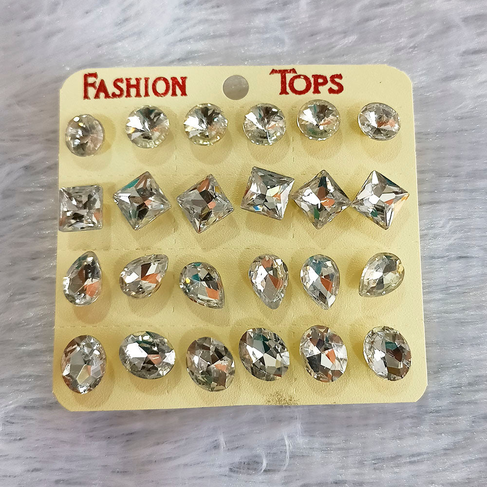 JewelMaze  Set of 12 Pairs Crystal Stone Stud Earrings Combo - 1004750B
