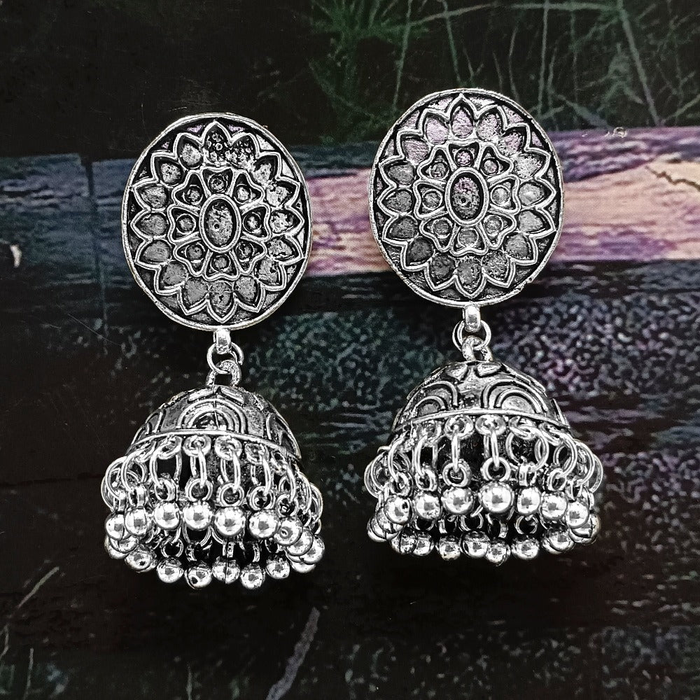 Bhavi Jewels Oxidized Plated Jhumki Earrings  - 10101039OX