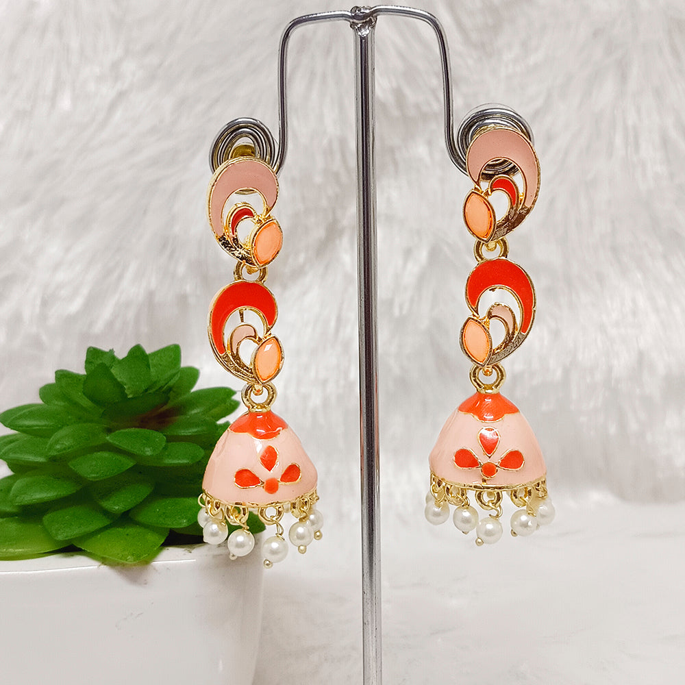 JewelMaze Gold Plated Meenakari Jhumki Earrings - JW-10101055PE ( Art No. 469469596001 )