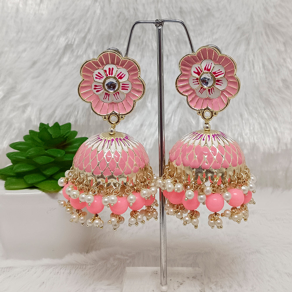 JewelMaze Gold Plated Meenakari Jhumki Earrings - JW-10101058LPI ( Art No. 469469598001 )