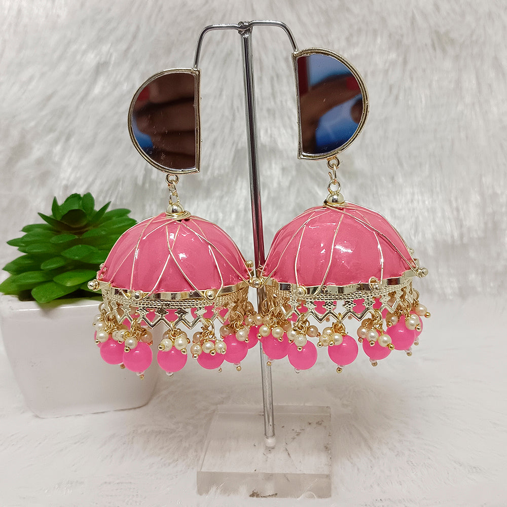 JewelMaze Gold Plated Meenakari Jhumki Earrings - JW-10101062PK ( Art No. 469469601001 )
