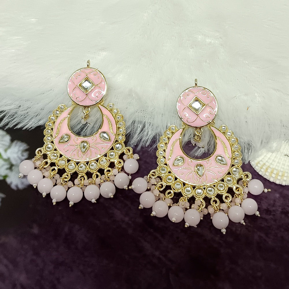 Jewelmaze Gold Plated Meenakari & Kundan Dangler Earrings