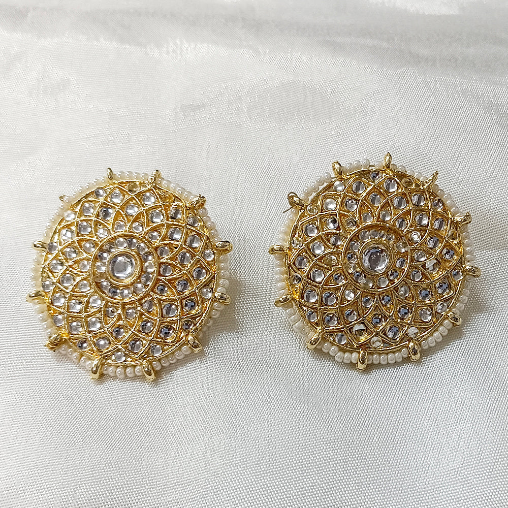 JewelMaze Kundan Stone Gold Plated Stud Earrings - JW-10101112WH ( Art No. 469469661001 )