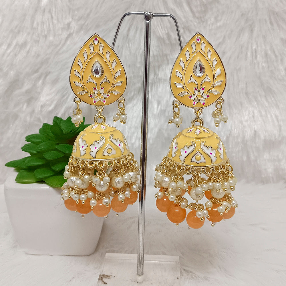 JewelMaze Gold Plated Meenakari Jhumkis Earrings - JW-10161014PE ( Art No. 469469605001 )