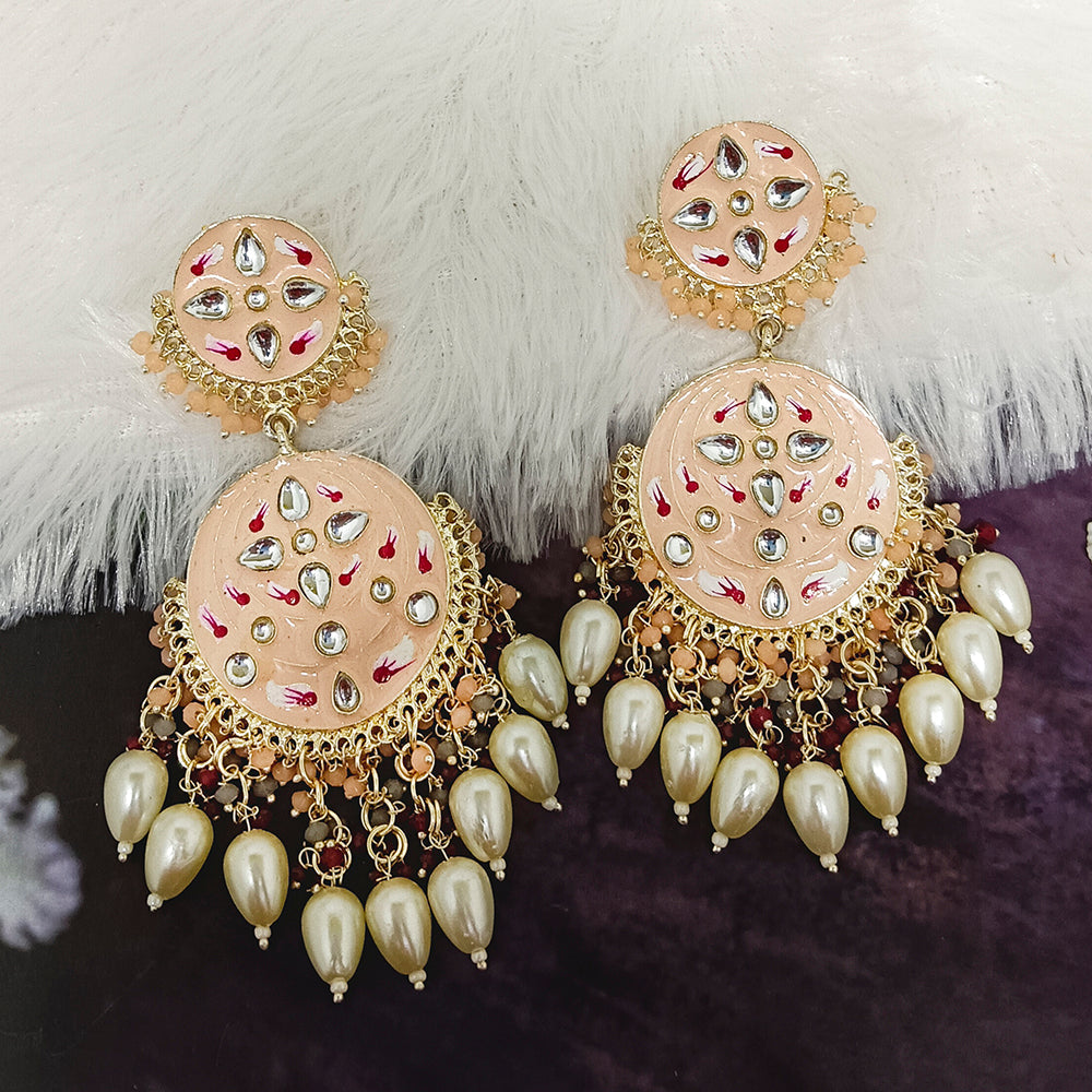 JewelMaze Gold Plated Kundan Dangler Earrings - JW-10161031PE ( Art No. 469469612001 )