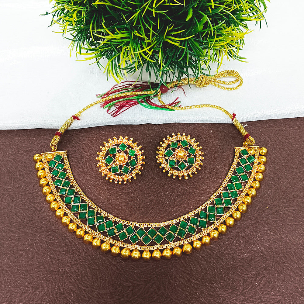 JewelMaze Kundan Stone Gold Plated Necklace Set - JW-10161043GR ( Art No. 469469584001 )