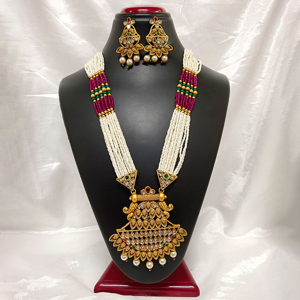 JewelMaze Kundan Stone Gold Plated Necklace Set - JW-10161048PGR ( Art No. 469469586001 )
