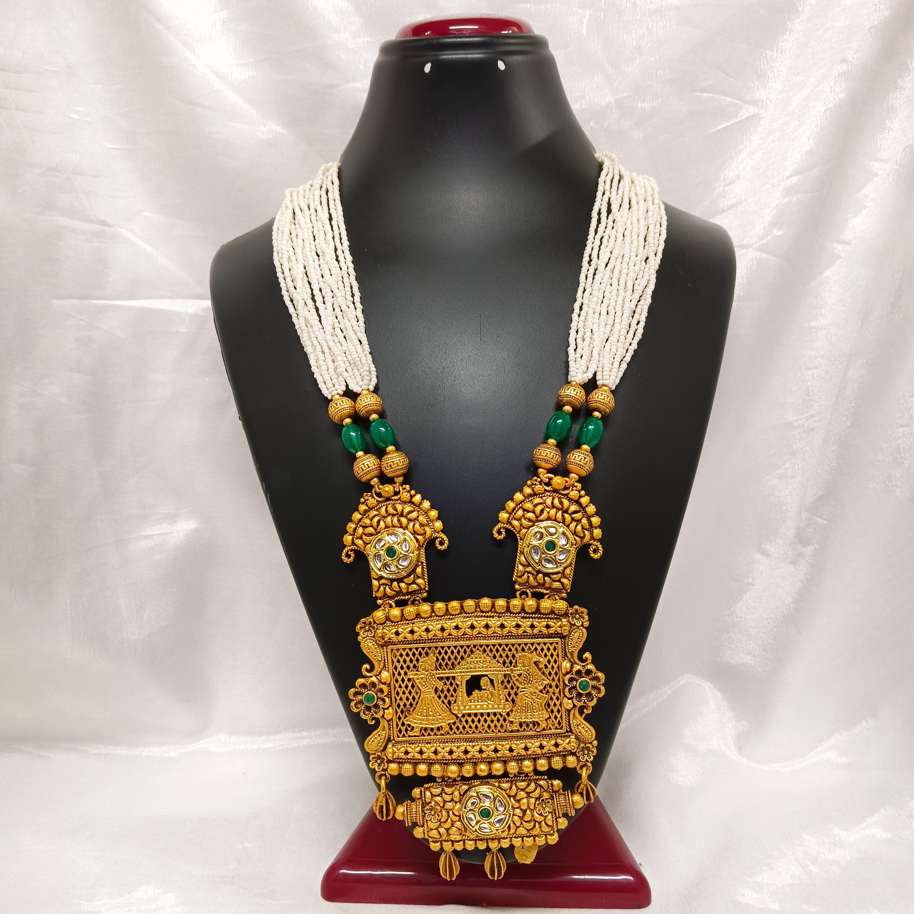 JewelMaze Kundan Stone Gold Plated Necklace Set - JW-10161049GR ( Art No. 469469587001 )