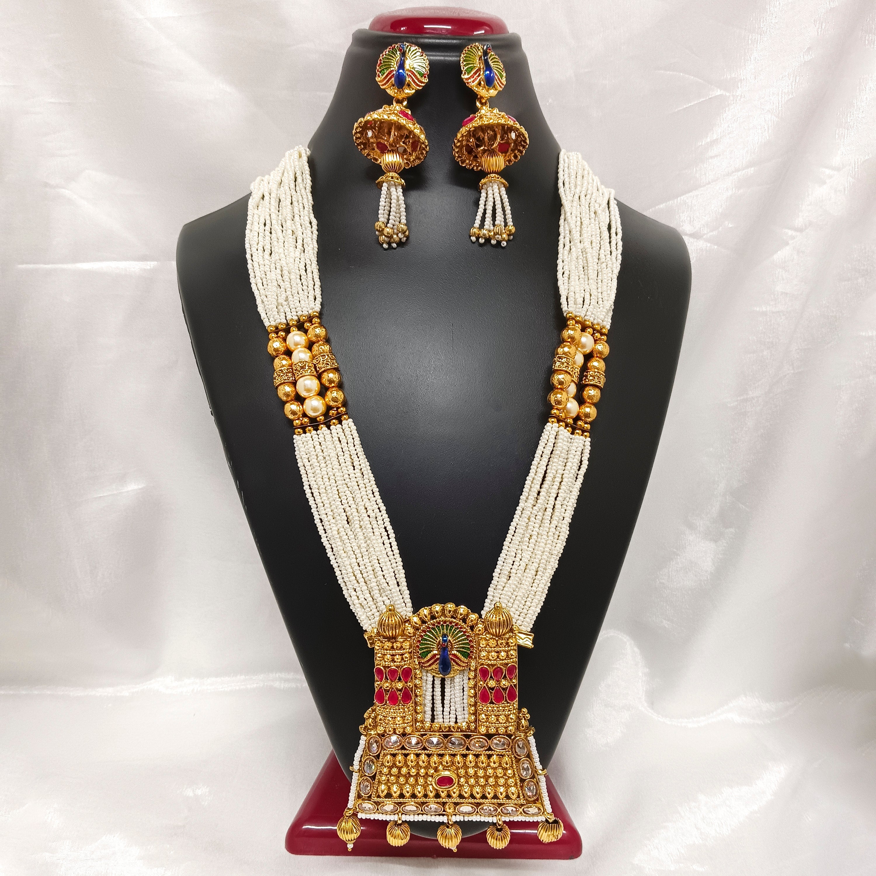 JewelMaze Kundan Stone Gold Plated Necklace Set - JW-10161055PGR ( Art No. 469469626001 )