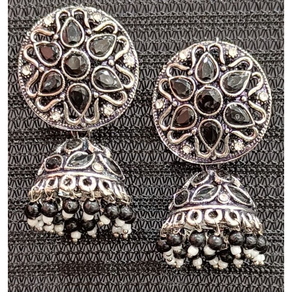 JewelMaze Oxidised Plated Jhumkis Earrings - AZO-AP23ER01123122_BK