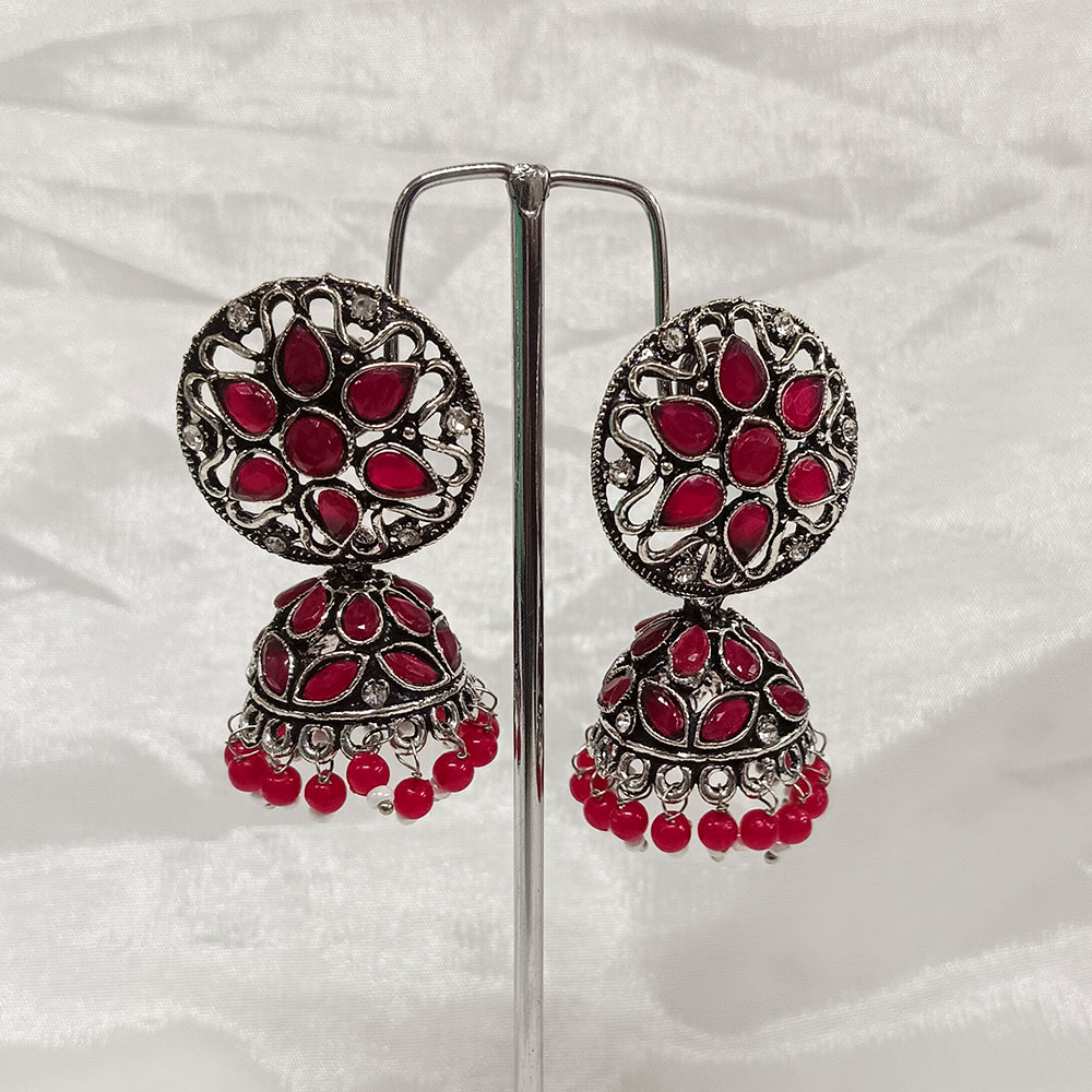 JewelMaze Kundan Stone Kundan Stone Jhumkis Earrings - JW-10161079PK ( Art No. 469469713001 )