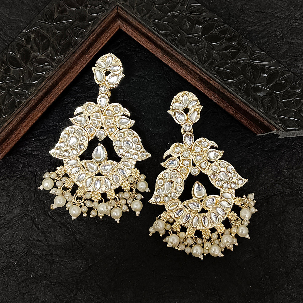 JewelMaze Gold Plated Kundan Stone Dangler Earrings