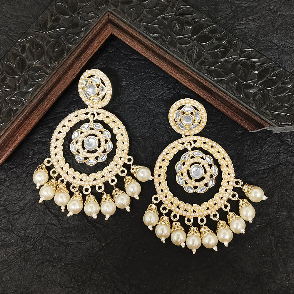 JewelMaze Gold Plated Kundan Stone Dangler Earrings