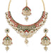 Kriaa Gold Plated Maroon & Green Austrian Stone Necklace Set With Maang Tikka