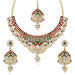 Kriaa Gold Plated Maroon & Green Austrian Stone Necklace Set With Maang Tikka