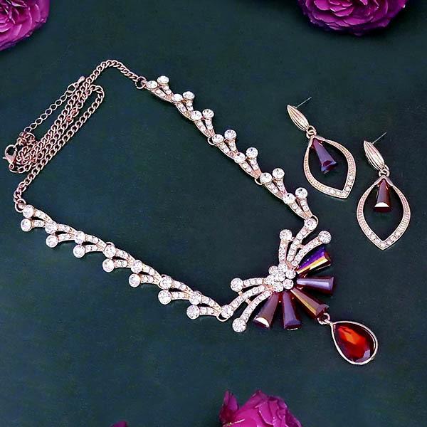 JewelMaze Rose Gold Plated Austrian And Crystal Stone Necklace Set - 1109009A