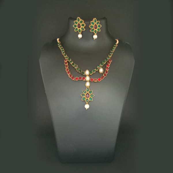 Midas Touch Maroon Kundan Stone Gold Plated Necklace Set