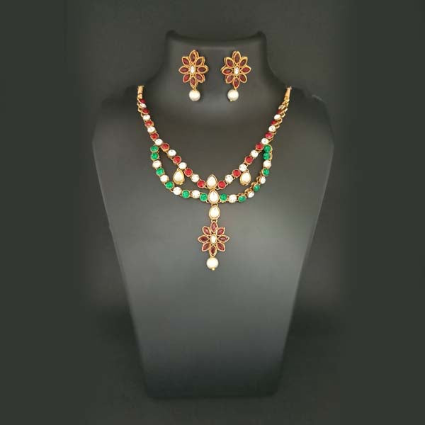 Midas Touch Maroon Kundan Stone Gold Plated Necklace Set