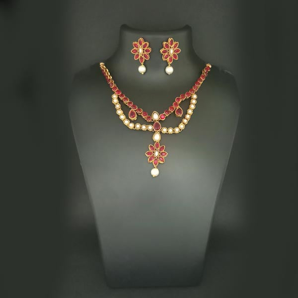 Midas Touch Gold Plated Pink Kundan Stone Necklace Set