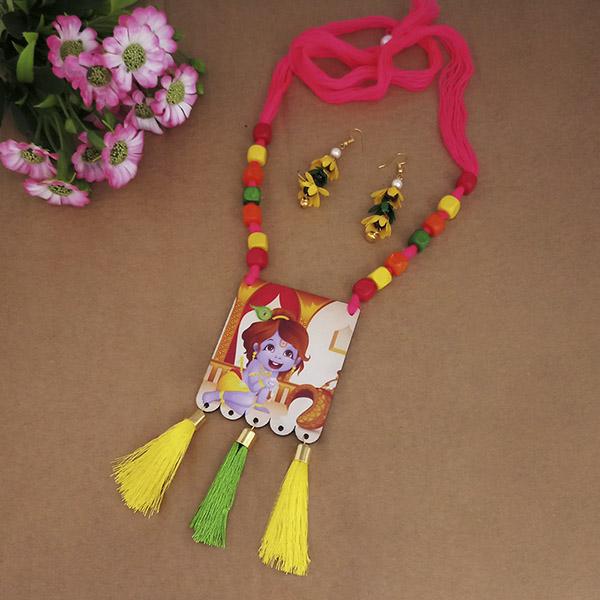 JewelMaze Lord Krishna Digital Printed Wooden Necklace Set