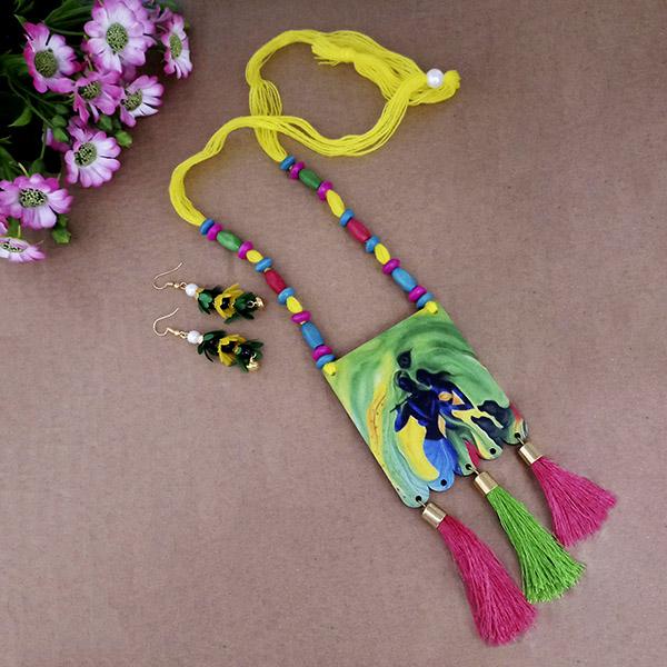 JewelMaze Lord Radha Krishna Digital Printed Wooden Necklace Set