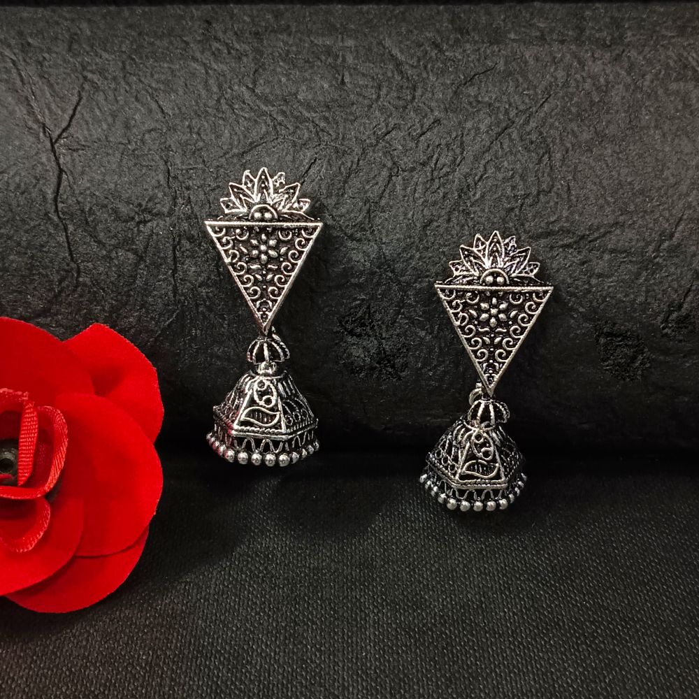Woma Oxidised Plated Jhumki Earrings - 11451062