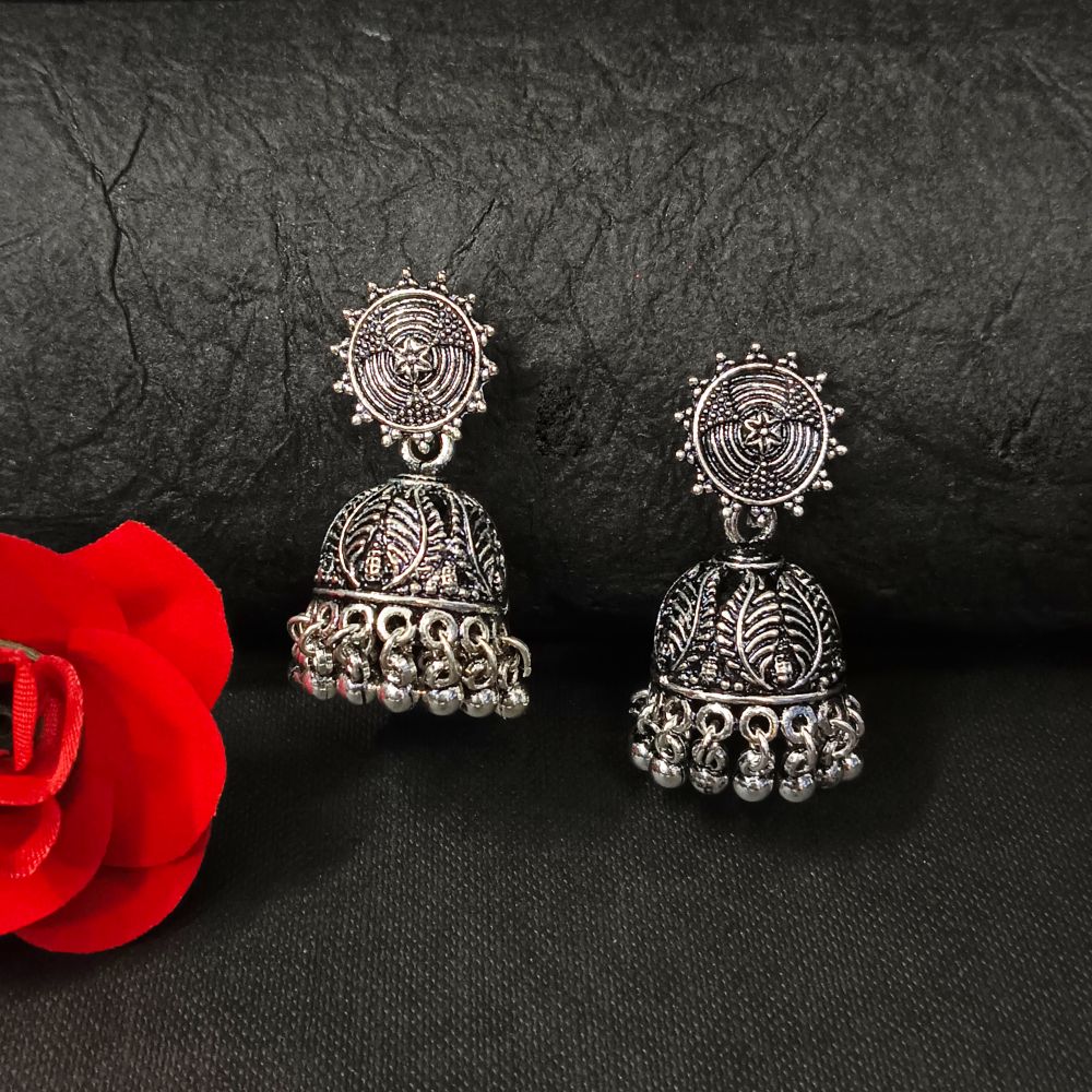 Woma Oxidised Plated Jhumki Earrings - 11451073