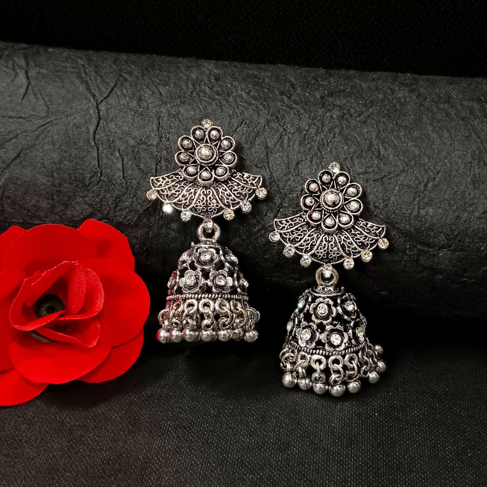 Woma Oxidised Plated Austrian Jhumki Earrings - 11451090