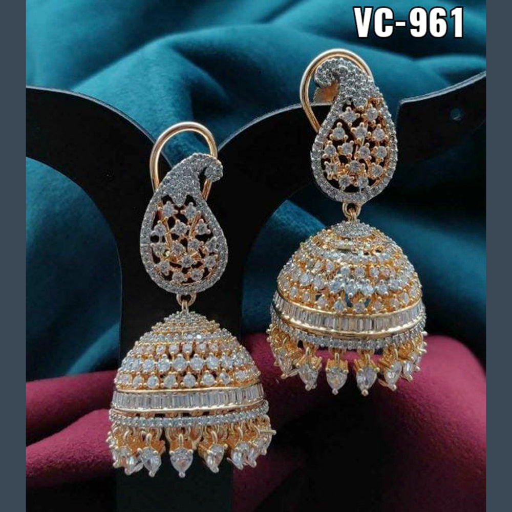 Rose Gold Plated White Stone Jhumka with Tikka 216ED687  PINK PITCH   4094626
