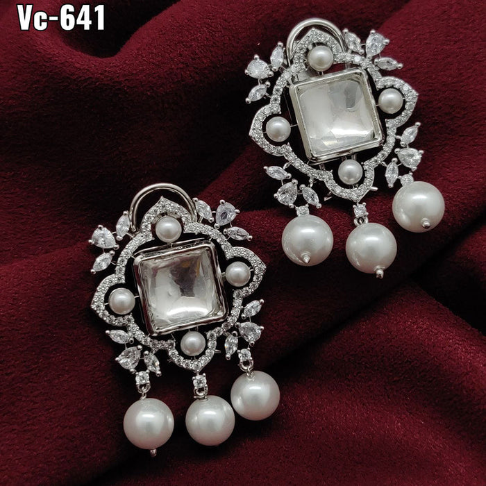 Vivah Creation Silver Plated AD Stone Stud Earrings