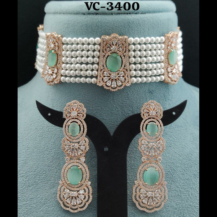 Vivah Creation AD Stone Pearls Choker Necklace Set