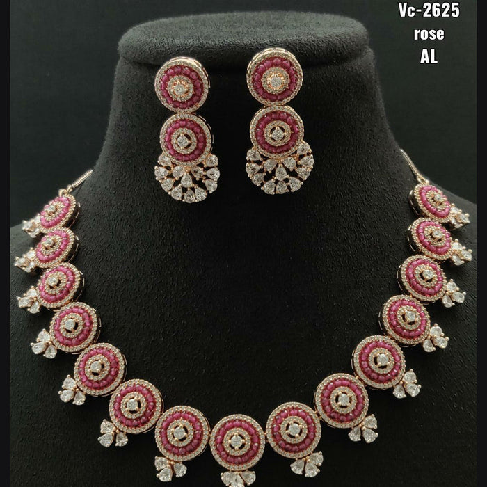 Vivah Creations Rose Gold Plated AD Stone Necklace Set