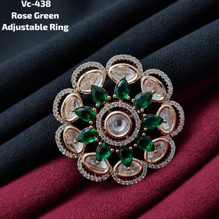 Vivah Creations Gold Plated AD & Kundan Stone Adjustable Ring