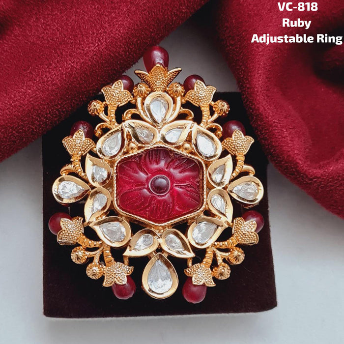 Vivah Creations Gold Plated Kundan Stone Adjustable Ring