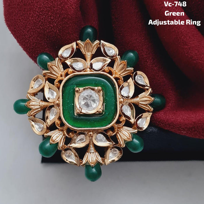 Vivah Creations Gold Plated Kundan Stone Adjustable Ring