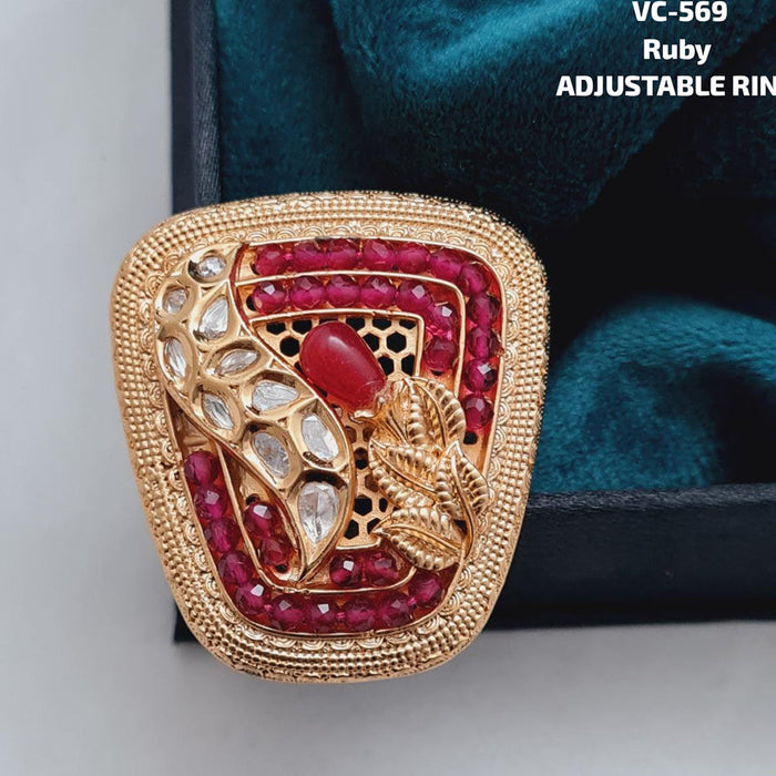 Vivah Creations Gold Plated Kundan Stone Adjustable Ring
