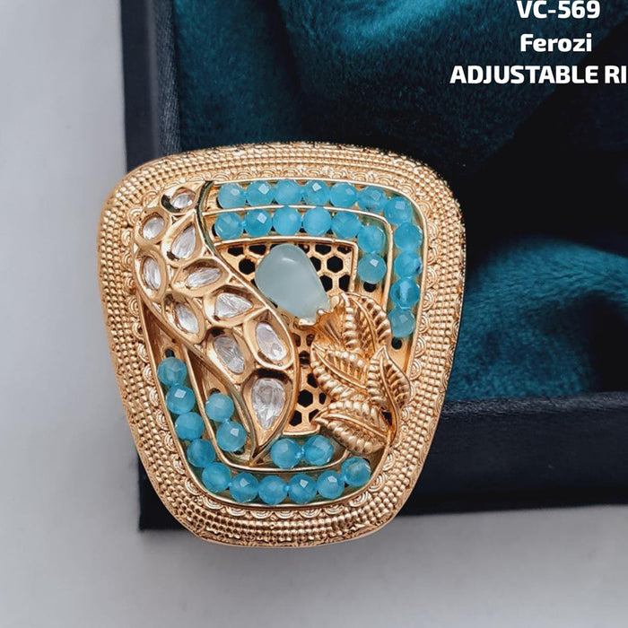 Vivah Creations Gold Plated Kundan Stone Adjustable Ring
