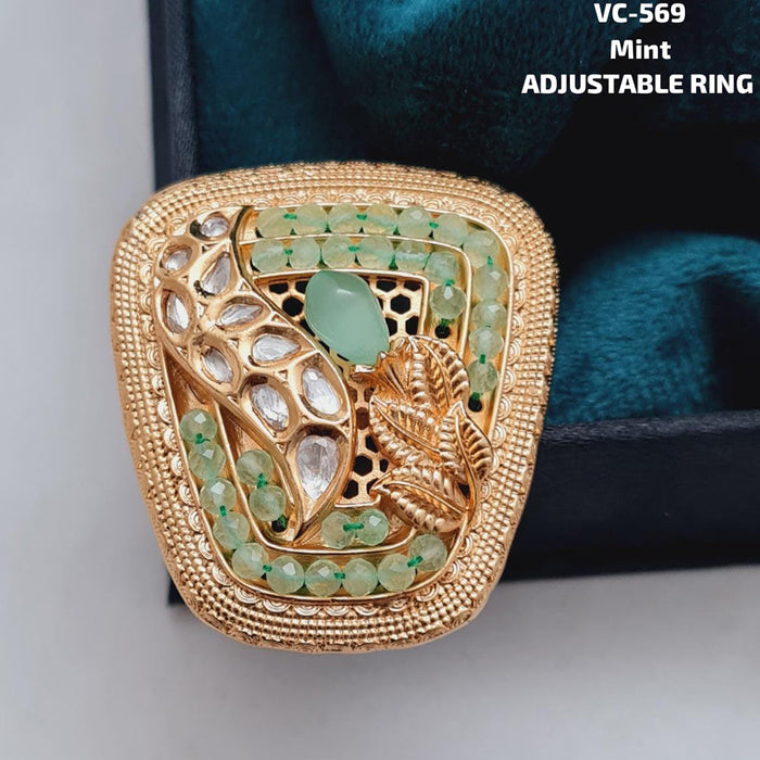 Vivah Creations Gold Plated Kundan Stone Adjustable Ring