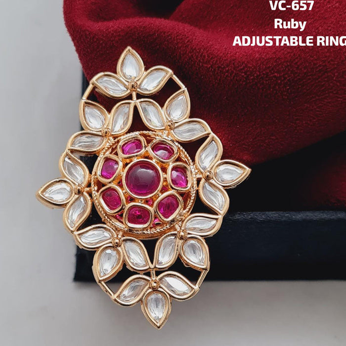 Vivah Creations Gold Kundan Stone Adjustable Ring