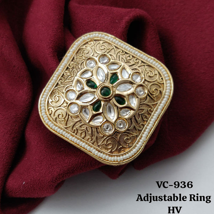 Vivah Creations Gold Plated Kundan Stone Adjustable Ring..