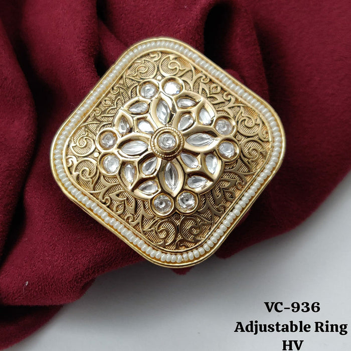 Vivah Creations Gold Plated Kundan Stone Adjustable Ring..