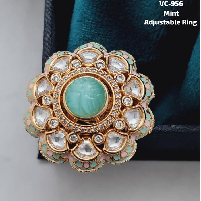 Vivah Creations Gold Plated Kundan Stone Adjustable Ring