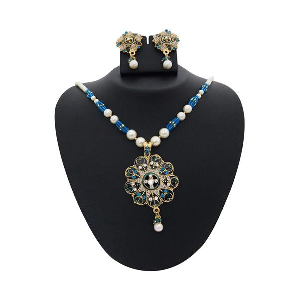 The99Jewel Blue Meenakari Austrian Stone Pearl Necklace Set