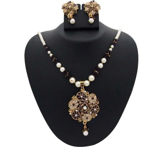 Kriaa Meenakari Austrian Stone Pearl Gold Plated Pendant Set