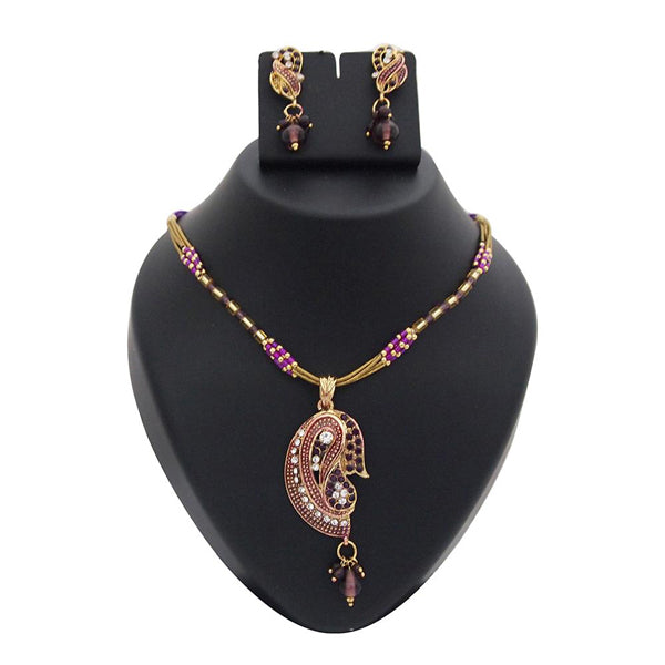 The99Jewel Purple Meenakari Stone Gold Plated Necklace Set