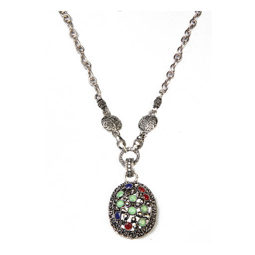 Urthn Multicolor Austrian Stone Rhodium Plated Chain Pendant
