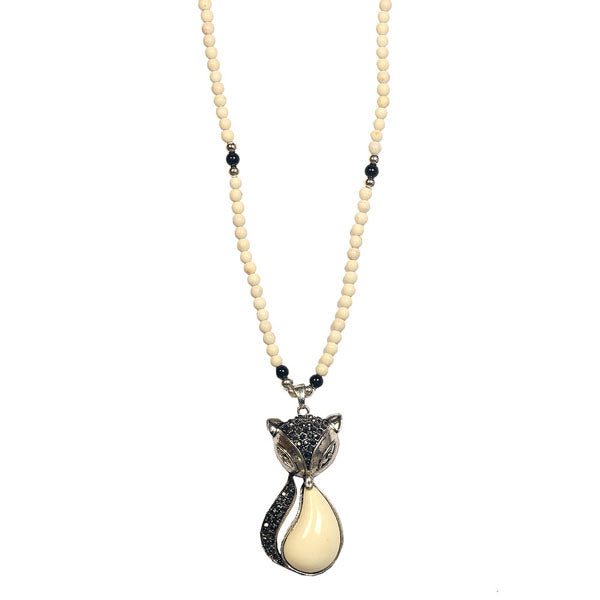 Urthn Austrian Stone Cat Shape Rhodium Plated Pendant